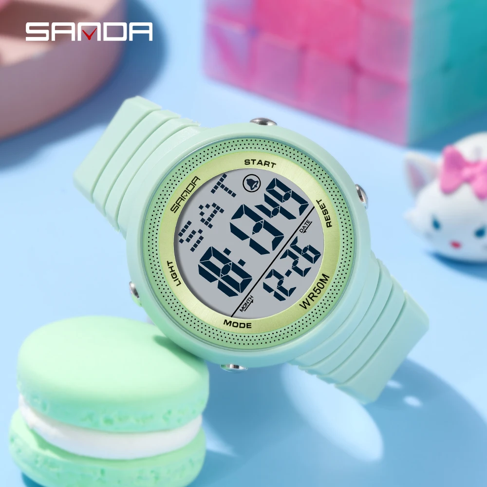 2022 New Fashion Sanda Sport Women\'s Watches White 50m Waterproof Digital Watch For Girl Casual Wristwatch Relogio Feminino 6022