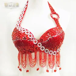 1pcs/lot Women's Belly Dance Costume Bra Top Indian Eastern Dance Sequined Beaded Fringe Dance bra