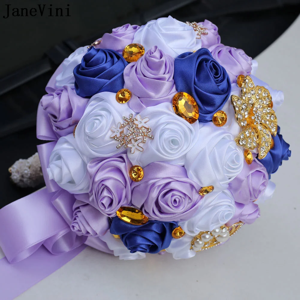 Janevini lindo roxo flores de casamento bouquets de noiva brilho ouro cristal artificial buquê de casamento pérolas noiva flor