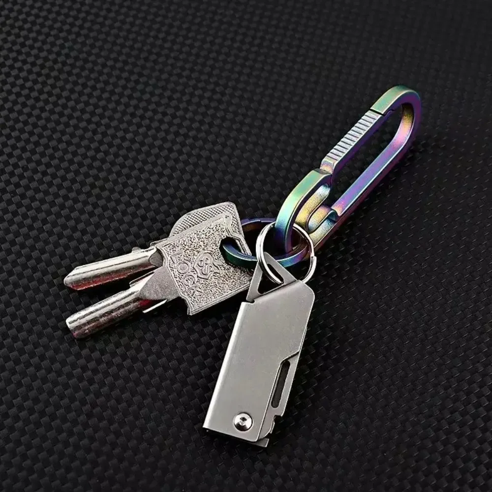 Stainless Steel Square Head Mini Folding Portable Express Package Opening Keychain Pendant Hanging Sleeve Pearl image 2