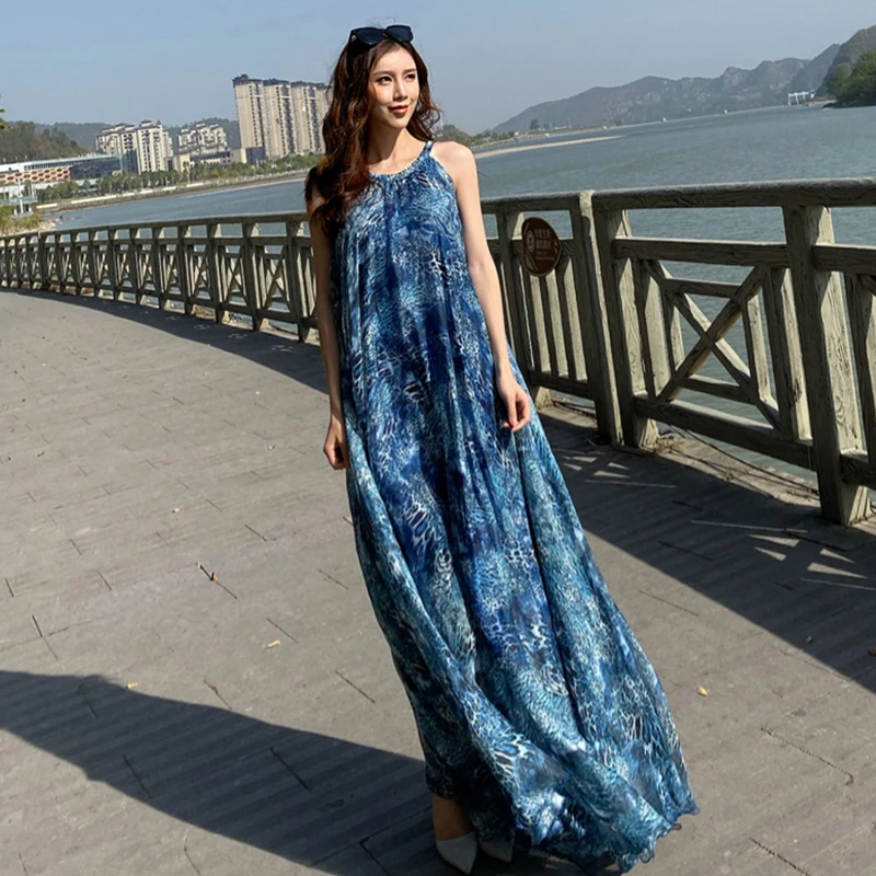 2024 Chiffon Sleeveless Leopard Print Long Dress Boho Plus Size Women Beach Party Garden Abaya Kaftan Elegant Vestidos Robes