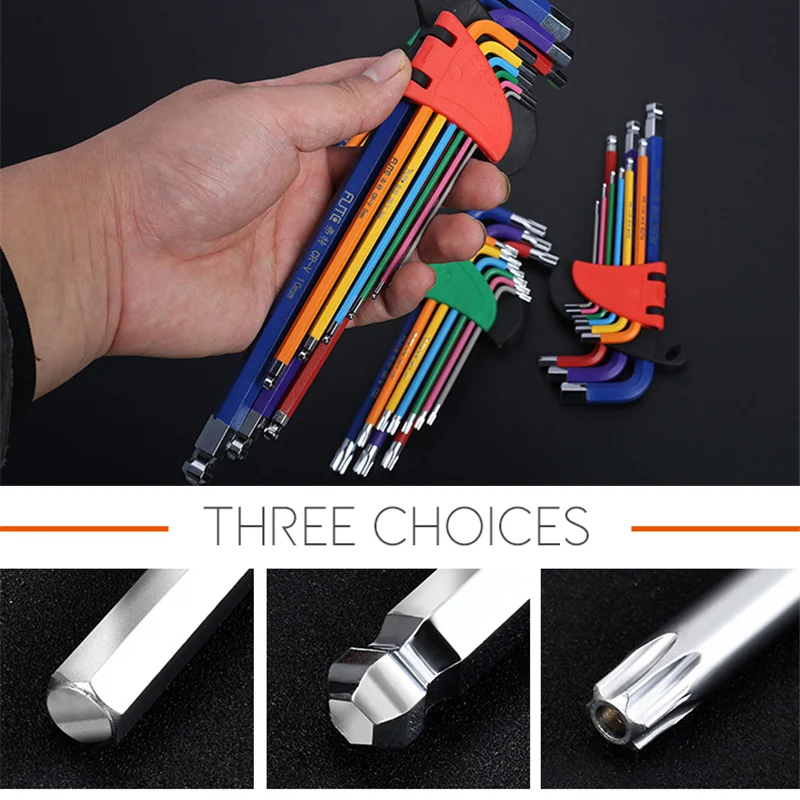 Juego de herramientas de mano para bicicleta, juego de llaves allen hexagonales de 9 piezas, 1,5mm-10mm, con código de color, con manga larga, accesorios para bicicleta