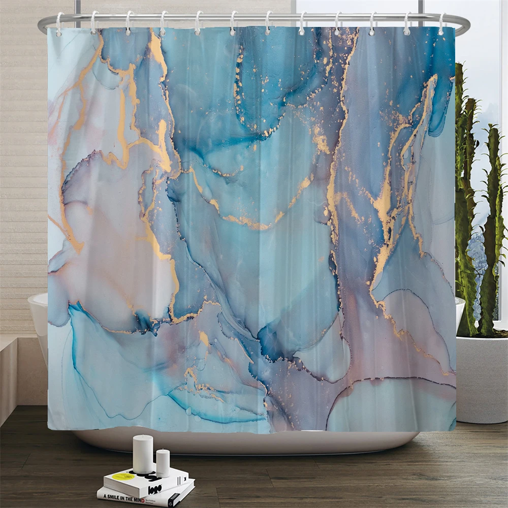 Gradient Marble Ink Texture Shower Curtains Waterproof Abstract Art Romantic Bath Curtain Home Bathroom Curtain Decor With Hooks