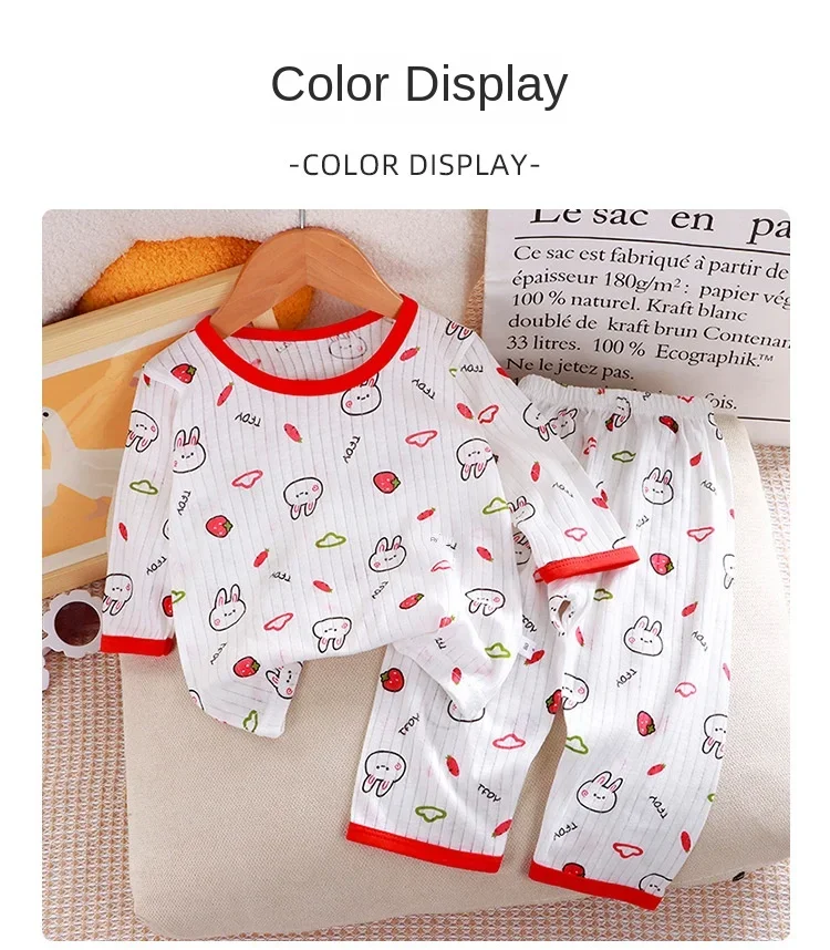 2026 Neues Jungen- und Mädchen-Set aus reiner Baumwolle für Zuhause, Pyjama mit Dreiviertelärmeln, dünne, luftdurchlässige Kleidung, Sommer-Schlafanzug – Detail 3