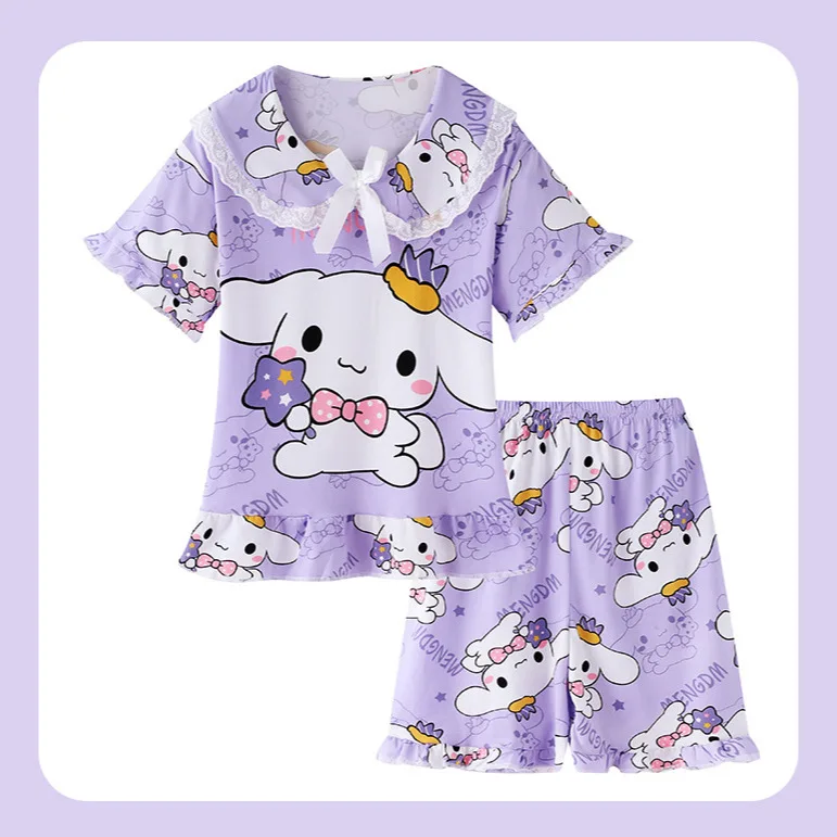 Kawaii Kuromis Pijama Pyjamas Children's Short-sleeved Set Imitation Cotton Pajamas Set Summer Thin Girls' Homewear Set Treasure