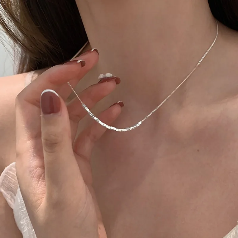 Minimalist Fashion 925 Sterling Silver Geometric Multi-block Necklace for Woman Girl Korean Summer Collarbone Chain Jewelry Gift