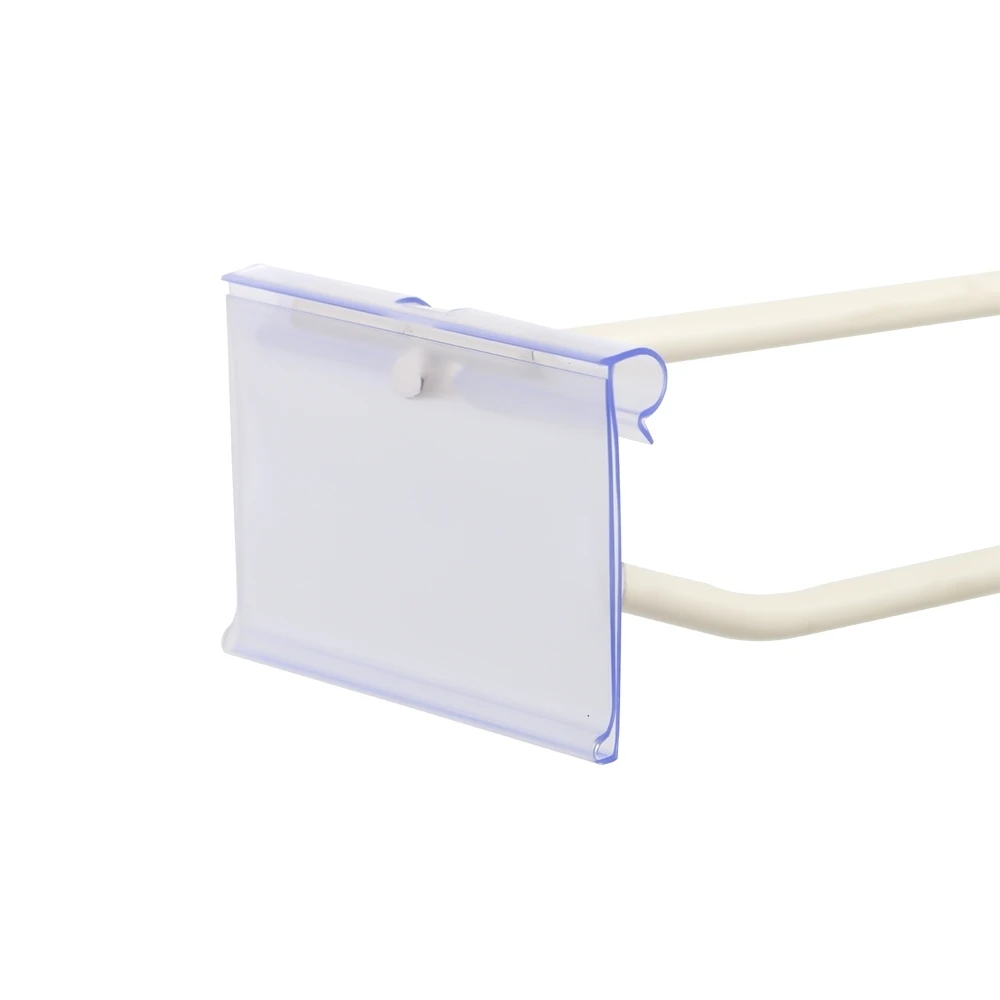 Plastic Clear Cover Merchandise Paper Bar Code Scanner Frame Hinged Shelf Clip-on Label Holders Wire Hook Hanging Tag Clip