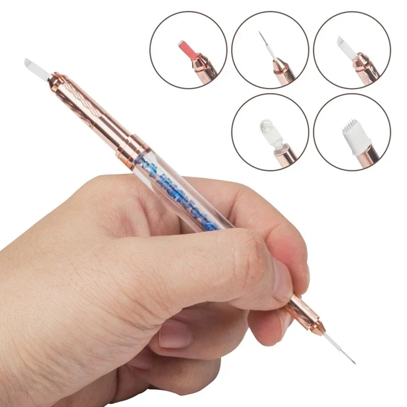 1pc Rose Gold Manual Crystal Acrylic Tattoo Pen With Cap Double Use Fog Round Needles Microblading Permanent Makeup Eyebrow Tool