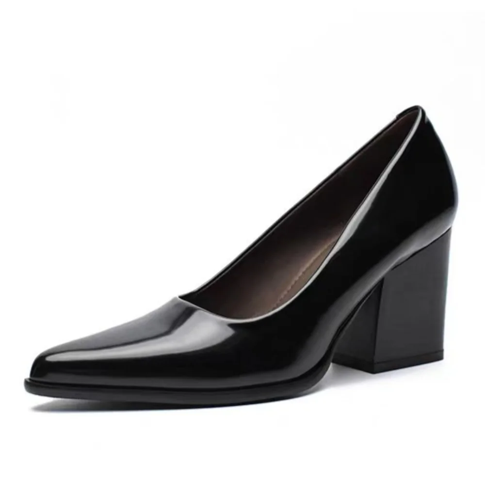 2026 Neue Frühlings-Damen-Pumps Modische Spitze Slip-On Schuhe Elegante Arbeitsschuhe mit Dickem Absatz aus Leder – Detail 5