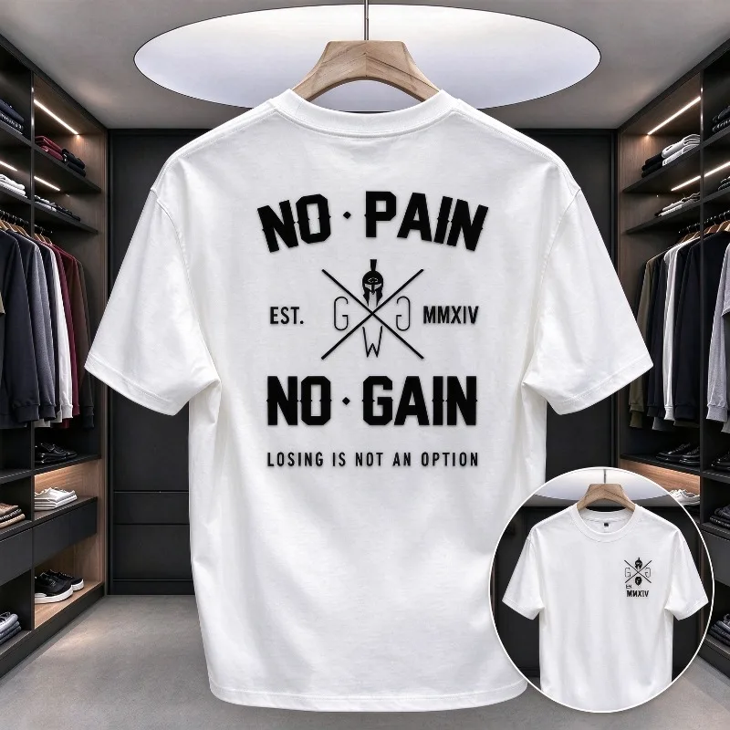 No Pain No Gain Loser Is Not An Option T-Shirt Men Modal Short Sleeve Fitness Gym Bodybuilding Casual Workout Streetwear Top