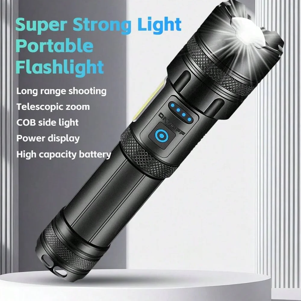 

High Power LED Flashlight COB Light Zoom Flashlight Type-C Rechargeable Aluminum Alloy Shockproof Waterproof Torch For Camping