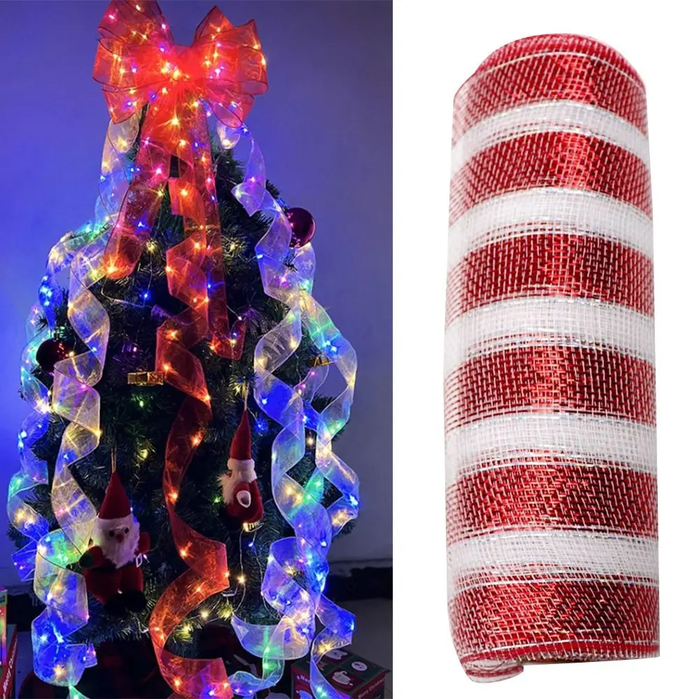 Reusable Net Yarn Red & White Candy Cane Decoration Christmas Ribbon Christmas Wreath Tree Stripes Mesh Roll