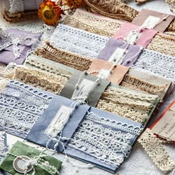 Journamm 18pcs/pack Lace Strap Materials Paper DIY Scrapbooking Decor Junk Journal Collage Stationery Vintage Background Paper