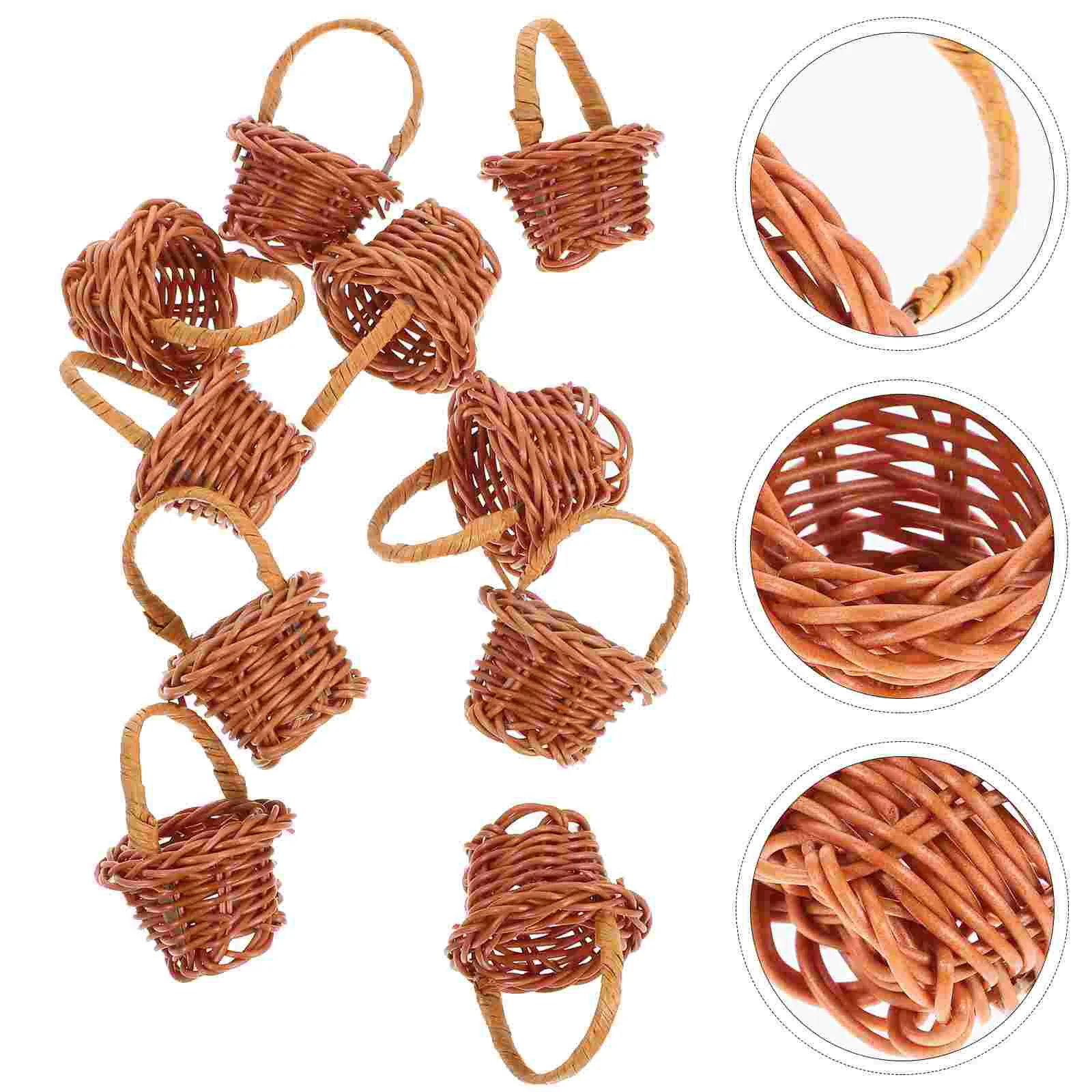 10 PCS Mini Shopping Basket Arrangement Baby Toys Storage Holder Prop Rattan Home Sundries Child Dollhouse