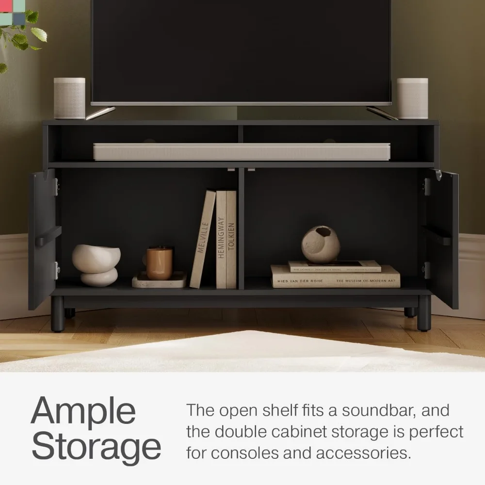 Fluted Corner TV Stand - 43” Corner Entertainment Center with Storage - Corner Media Console Table for Living Room