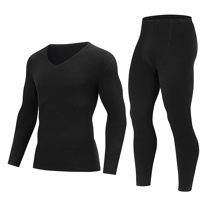 2 قطعة الخريف والشتاء الرجال الصغيرة الخامس الرقبة بلون الملابس الداخلية الدافئة مجموعة مريحة كبيرة أسفل قميص تنوعا ملابس خاصة #4