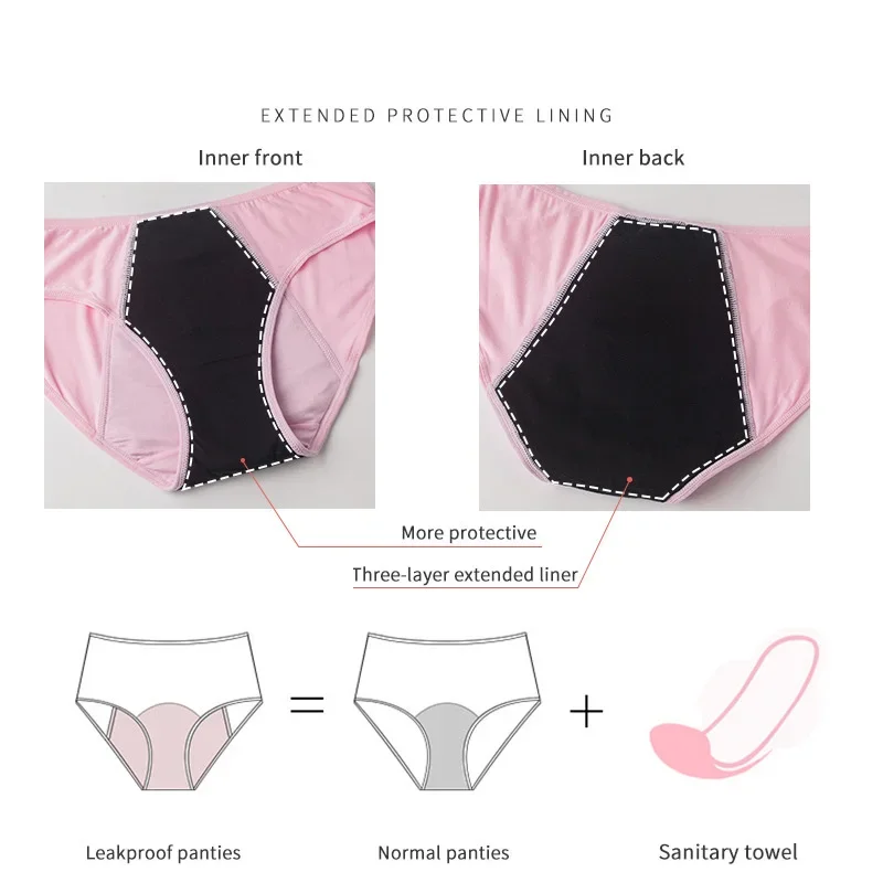 Ropa interior a prueba de fugas para mujer, bragas menstruales fisiológicas absorbentes de cintura media, transpirables, 4 capas