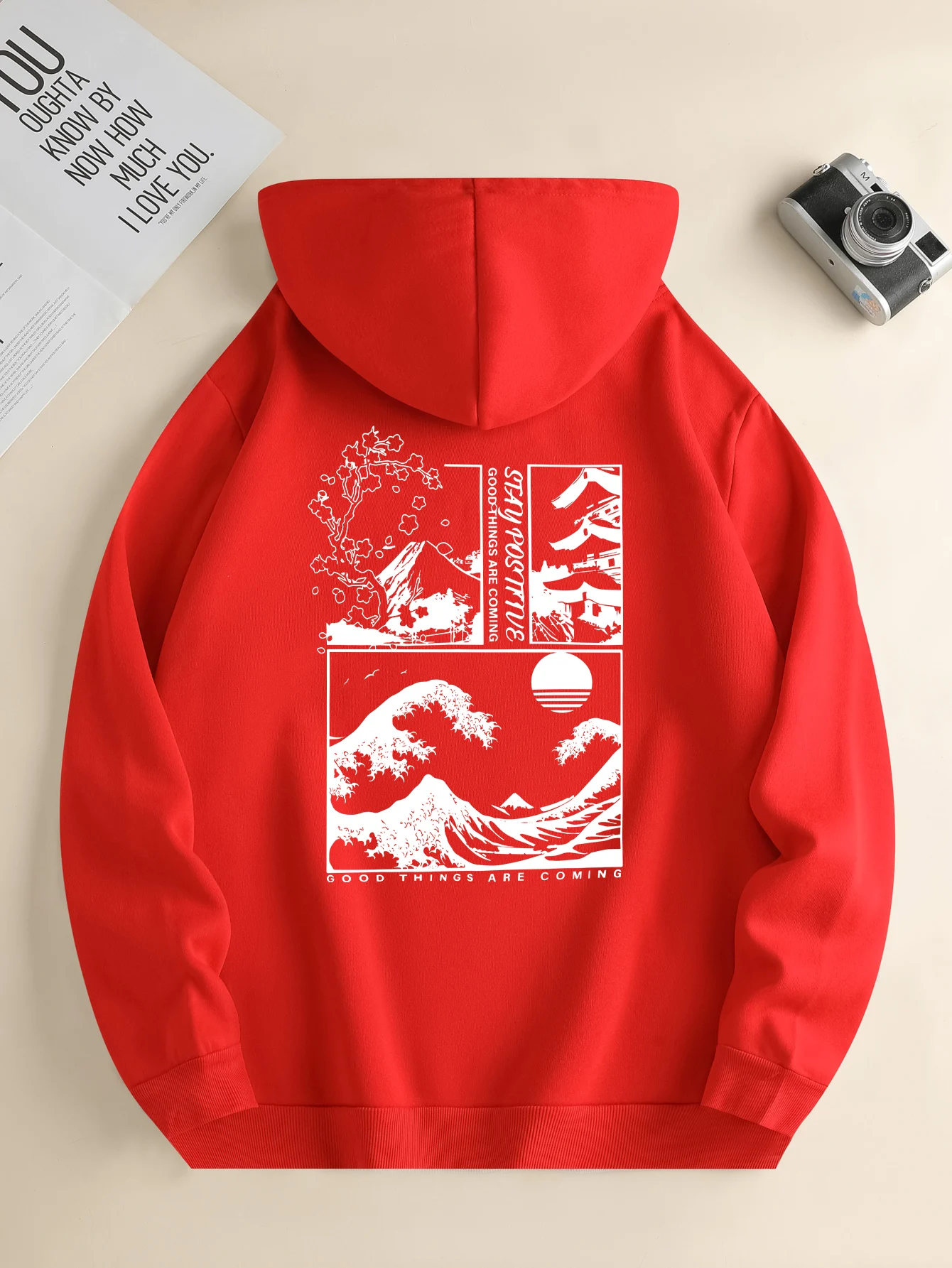 Men's new fashion hoodie, casual daily drawstring hooded sweatshirt, landscape print, front kangaroo pocket, men's jacket