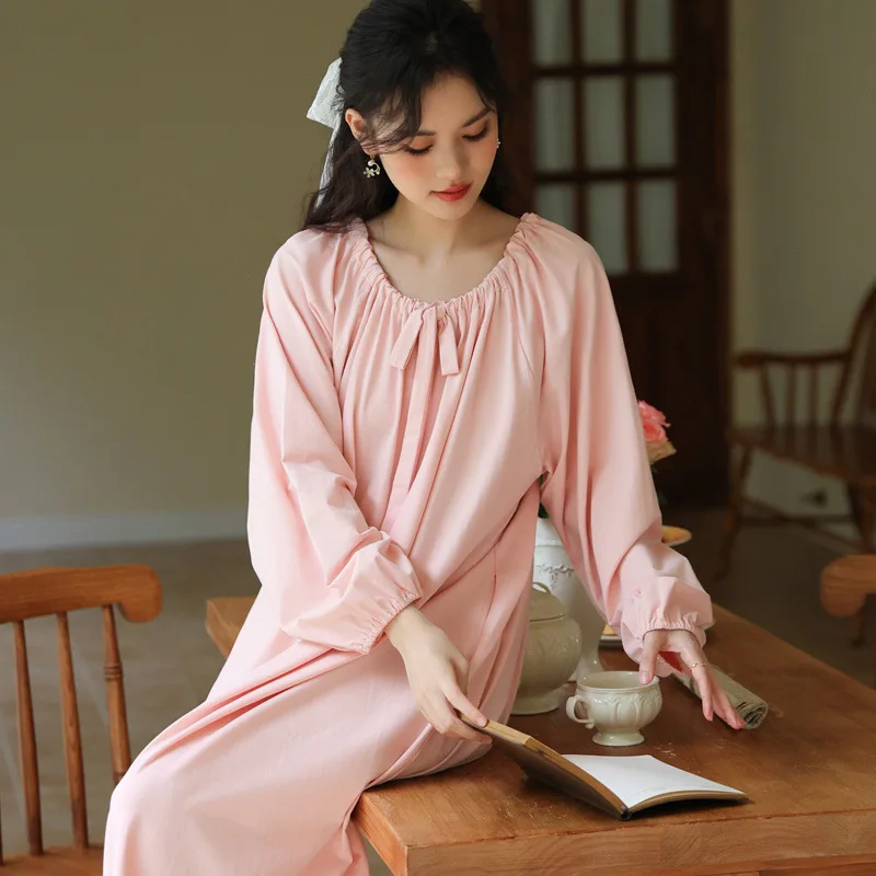 

Soft Stretchy Cotton Long Sleeve Nightgown Women Spring Autumn Nightwear Sleepwear Large Size Loose Nightdress Comfy Homedress