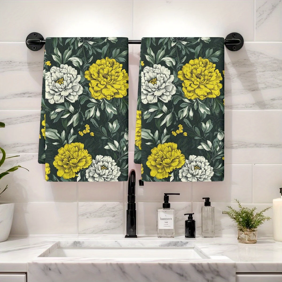 2PCS Soft Absorbent Kitchen Towels Dish Towel Plants Flowers Chrysanthemums Dish Cloths Holiday Dry Cloth For Kitchen Home