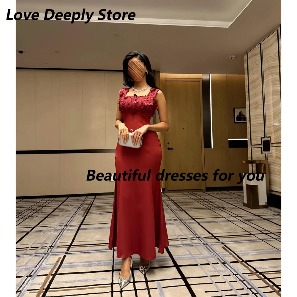 

Burgundy Evening Dress for Women Square Neck Appliqued Mermaid Jersey Saudi Arab Prom Gown Arabian Formal Dresses Customized