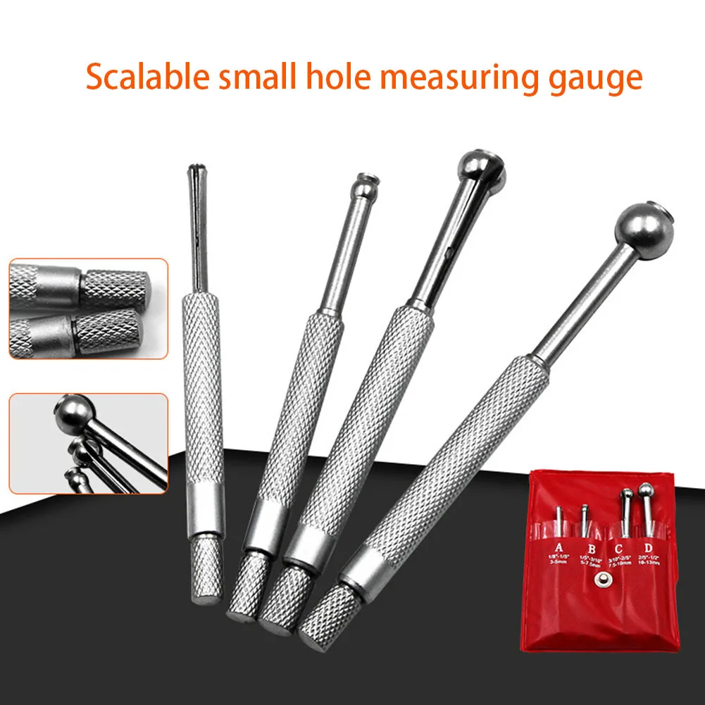 4Pcs Small Hole Gauge Set 3-13mm Carbon Steel Bore Gauge Ball Type Small Telescopic Gage High Precision Manual Measuring Tool