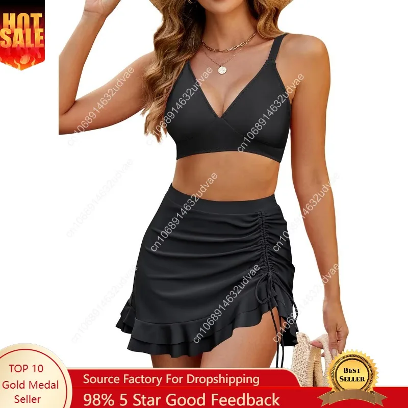 

Женский купальник Blooming Jelly с высокой талией, комплект из двух частей с юбкой для коррекции живота, ретро-купальник 2025 года