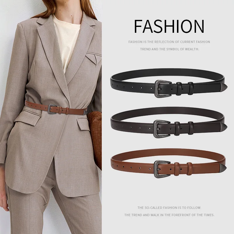 New Two-piece Pin Buckle Genuine Leather Belt Women's All-match Casual Retro Ins Style Denim Suit Pants Decorative Belt