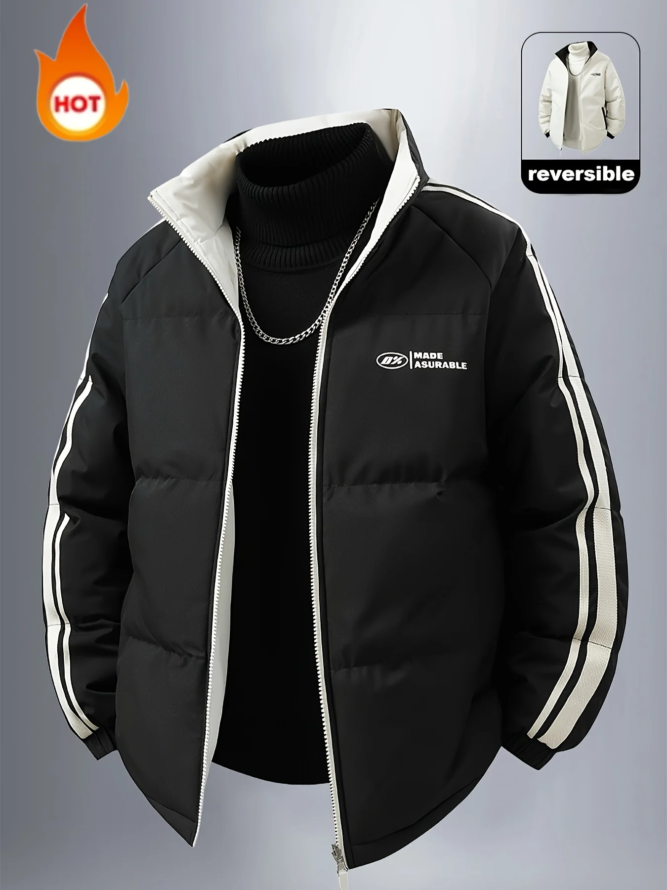 

Men's Reversible Stand-Up Collar Winter Thickeneded Jacket, Regular Casual Long-Sleeved Warm Jacket Autum and Winter Clothing, Suitable for Men's Daily Clothing, Autum Clothing, Fresh in Autum, Autum Clothing