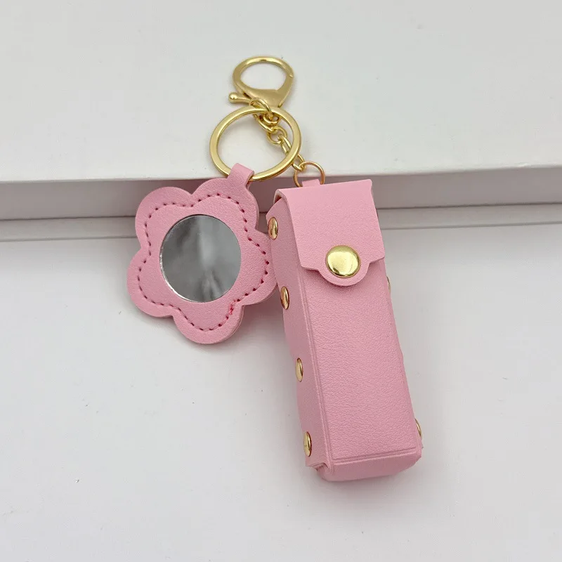 Fashion Leather Keychain with Mirror, Trendy Mini Pouch