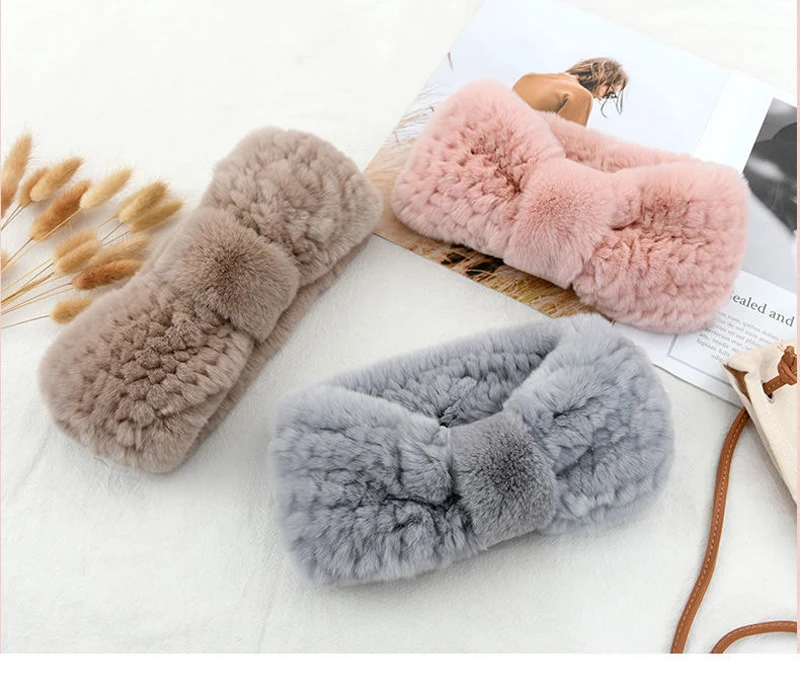 Luxuriöses Winter-Stirnband für Damen aus 100% Rex-Kaninchenfell, Elastisches Haarband aus Echtfell, Hochwertige Mode-Accessoires – Detail 3