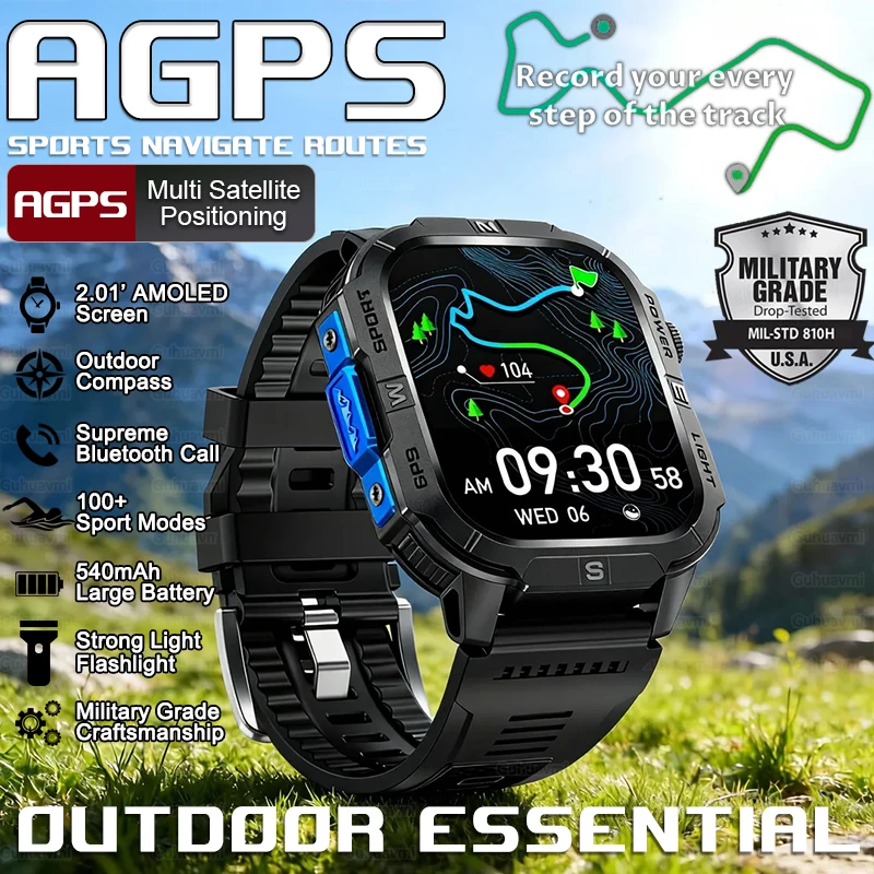 

Новые смарт-часы с GPS-компасом для точного позиционирования, аккумулятор 540 мАч, водонепроницаемость 3ATM, спортивный трекер, уличные военные смарт-часы для мужчин