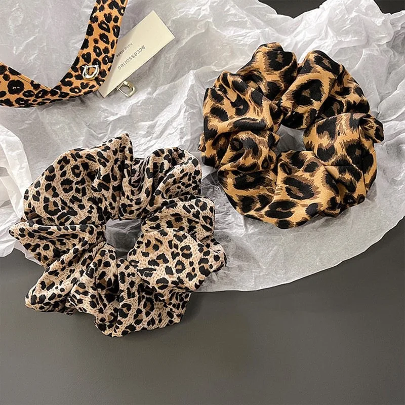 

Vintage Leopard Print Scrunchie Hair Tie Soft Headwear Large Elastic Hair Rope Girl Gift Hair Accessories Ponytail Rubber Band