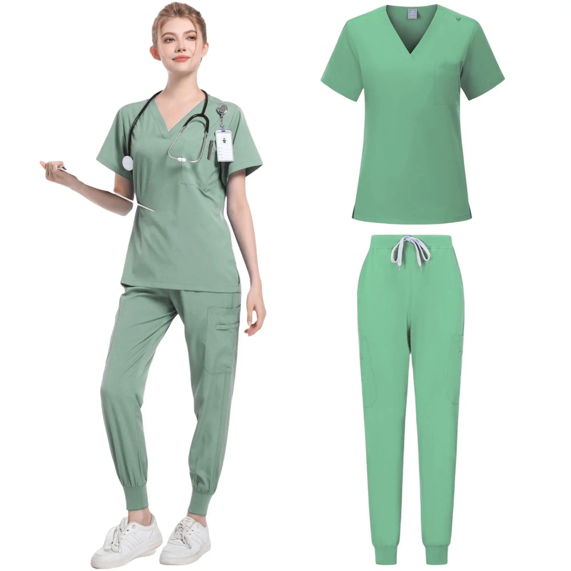 

Hot Hospital Uniform Scrubs Set Washable Soft Fabric Stretch Princess Seam Scrub Spa Uniforms Women Medical Blouses