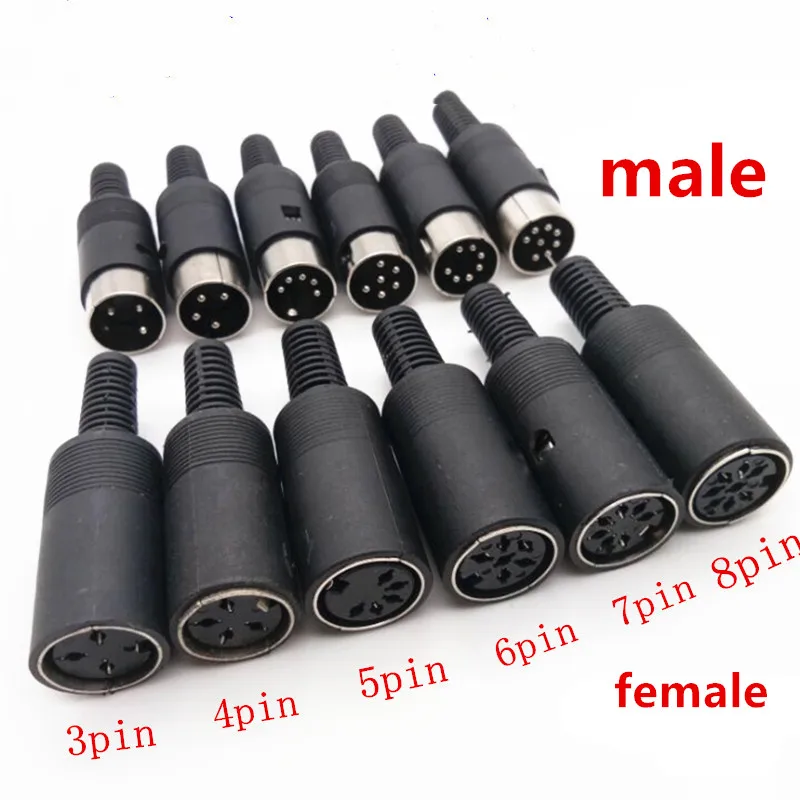 12pcs DIN Connector Male/Female DIN Plug Jack Socket Connector 3/4/5/6/7/8/13 PIN Chassis Cable Mount With Plastic Handle