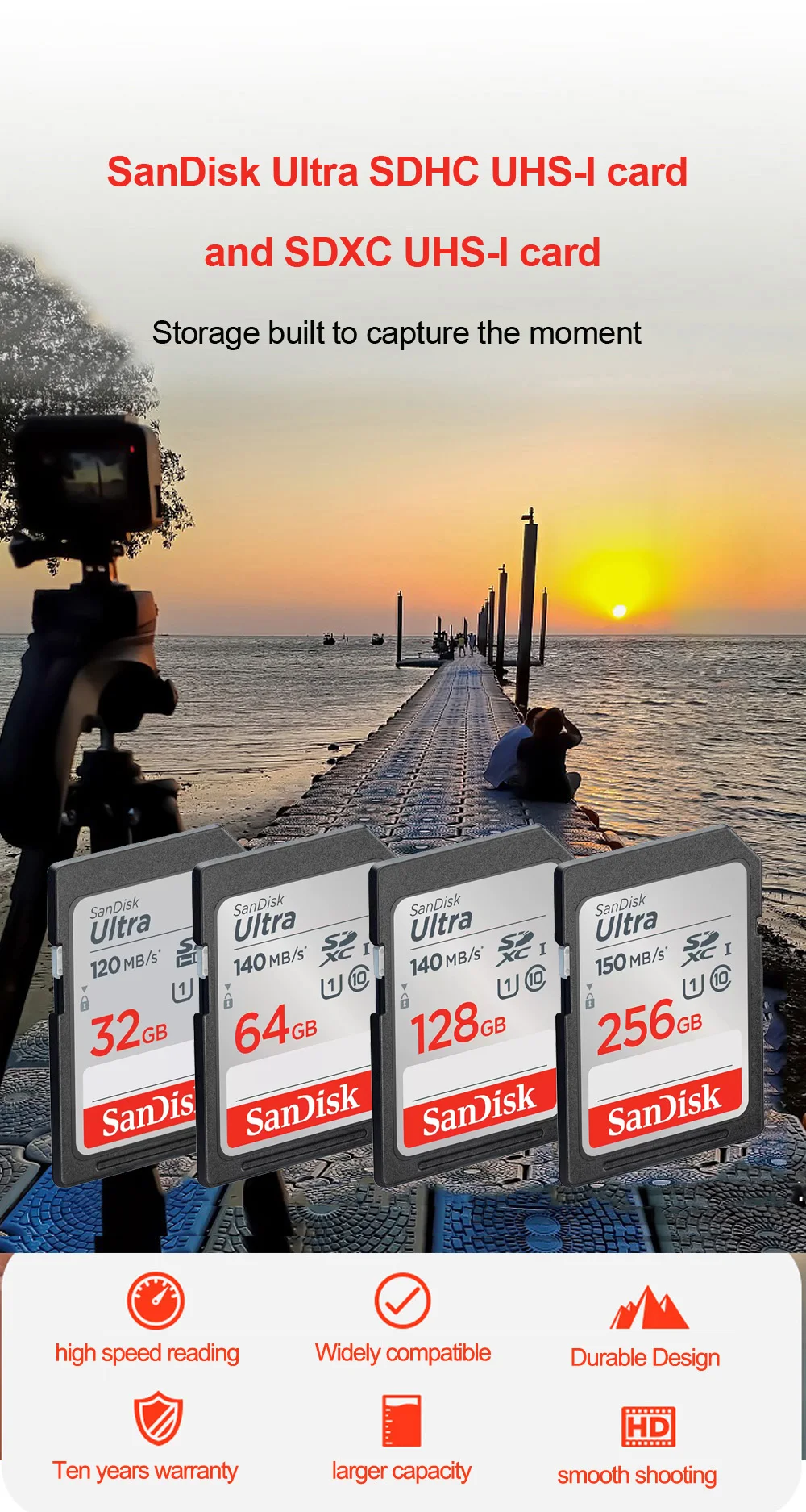 SanDisk Ultra/Extreme PRO UHS-I Karte 32GB 64GB 128GB 256GB SD-Karte C10 Flash-Speicherkarte SD U3 4K V30 Karten für Kamera – Detail 10