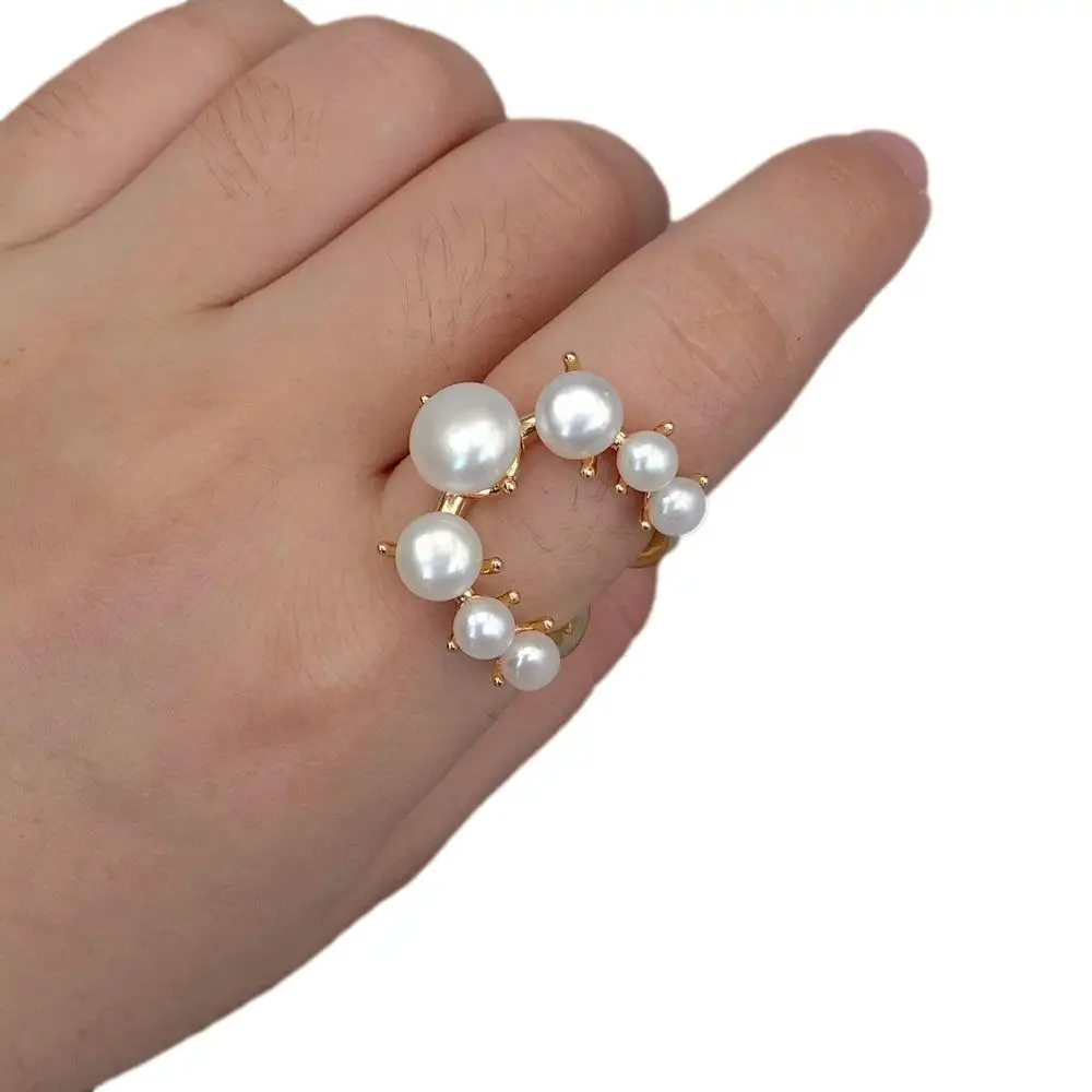 Y·YING خاتم لؤلؤ أبيض مثقف للمياه العذبة مطلي بالذهب الأصفر مجوهرات نسائية لحفلات الزفاف