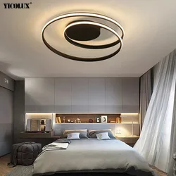 Round Bedroom Lamp Acrylic LED Chandelier Living Room Study Room Ceiling Light Black White Home Decoration Lighting Fixture Lamp
