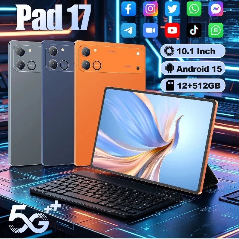 2026 Pad 17 Android 15 Tablet 10.1 Inch 4K HD Display 12GB 512GB 10000mAh 5G Dual SIM Phone Call WiFi GPS Kids Learning Tablet