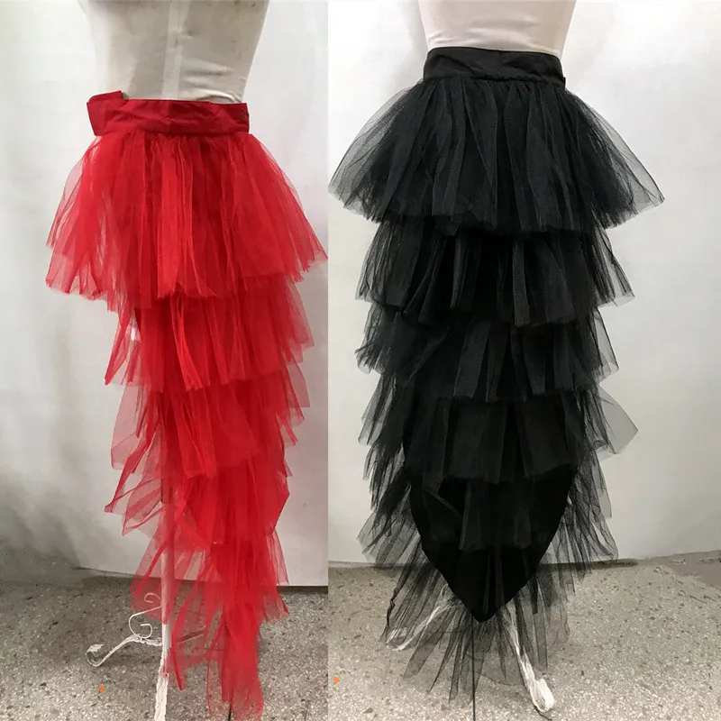 Bar club nocturno bailarina de Jazz ropa para el escenario DJ cantante Sexy disfraz de Gogo rojo negro gasa falda larga acampanada cola de malla