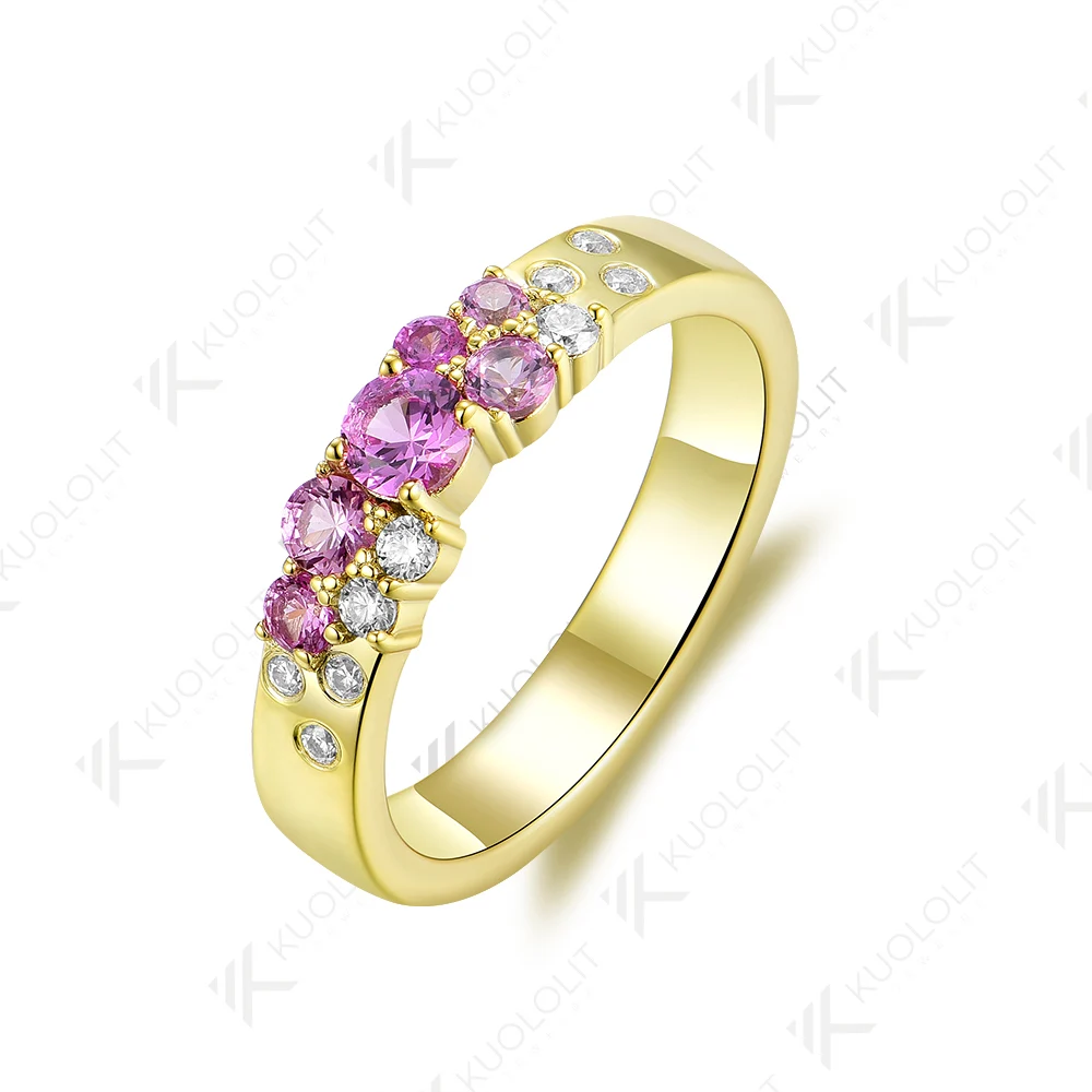 0.7CTW Round Cut Lab Grown Pink Sapphire Band IGI Certified DVVS1 Lab Grown Diamond Accent Ring S925 Sterling Silver 14K Gold Plated Anti Tarnish Fine Jewelry For Men Women Wedding Band Christmas Anniversary Party Gift Anti Allergy Tarnish Resistant