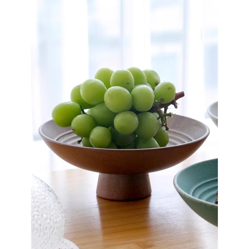 

Retro High Footed Fruit Platter Home Highend Feel Coarse Pottery Specialty Restaurant Tableware