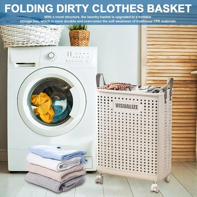 Wheeled Laundry Basket Ventilated Dirty Clothes Basket With Wheels Multifunction Clothes Hamper Smooth-Gliding Laundry Hamper