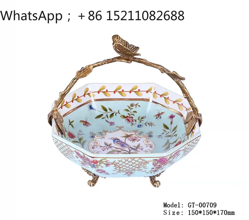 SCY living room coffee table decoration small basket ceramic inlaid copper butterfly small fruit basket fruit plate