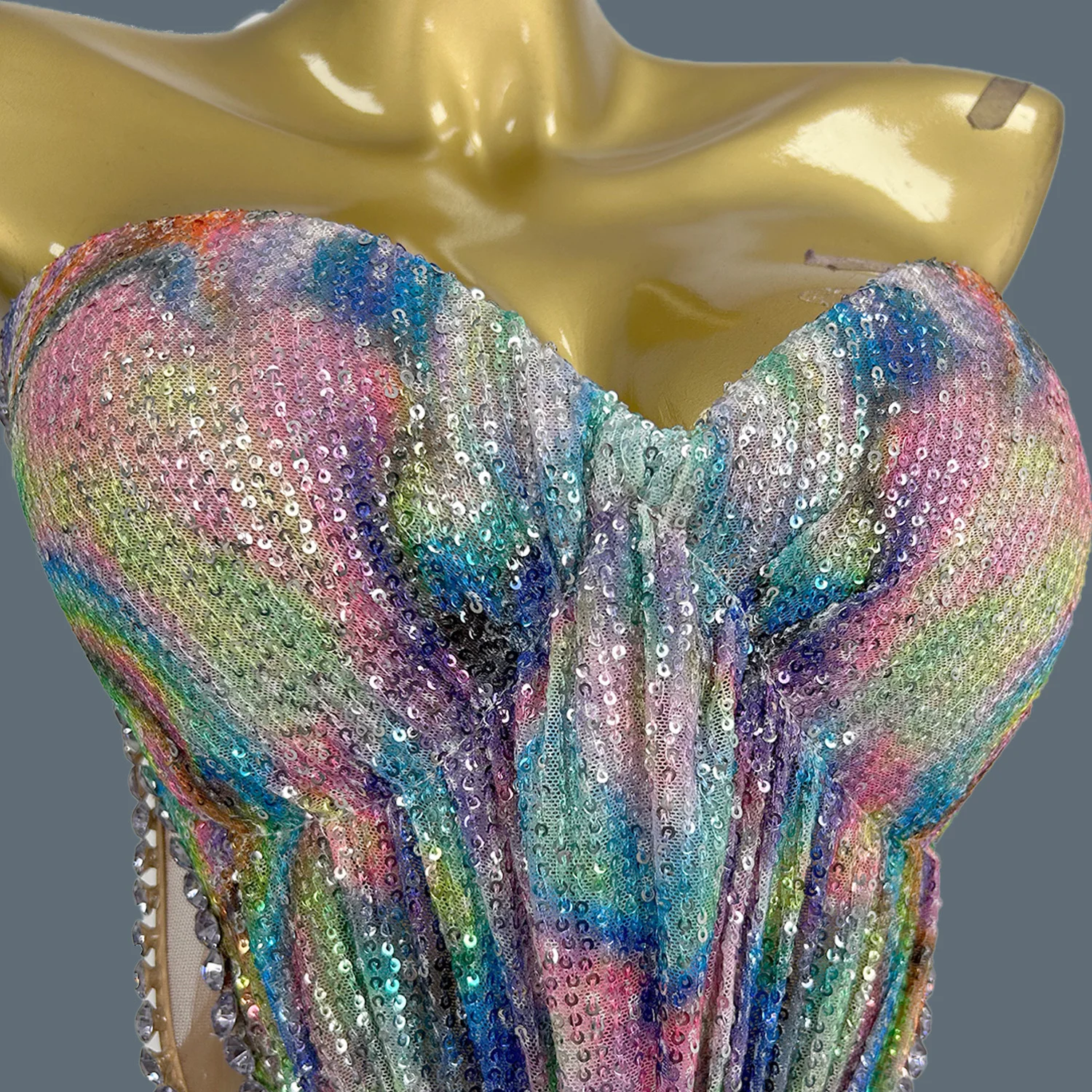 

Colorful Tight Fitting Long Dress Suit Streamer Bar Theme Party Outfit Hot Women Rhinestone Sequins Spandex Event Dress Huancai
