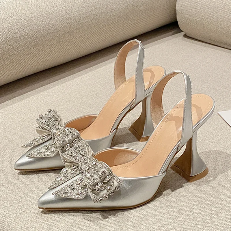 Eilyken New Design Crystal Butterfly-knot Women Pumps Street Style High Heels Pointed Toe Shoes Sexy Wedding Party Sandals