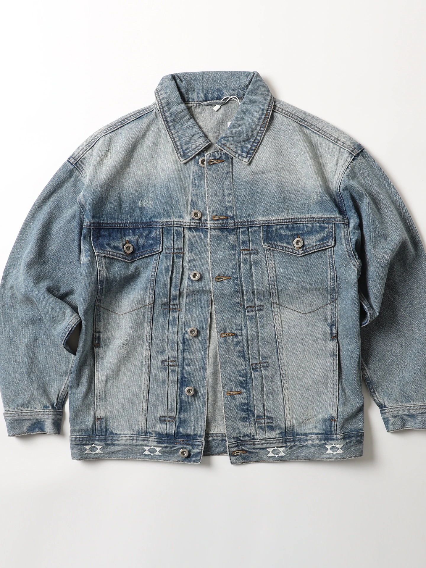 

Retro Waed Faded American Khaki Men's Motorcycle Casual Denim Jaet Loose Fit Cotton Polyester Blend Long Sve Coat