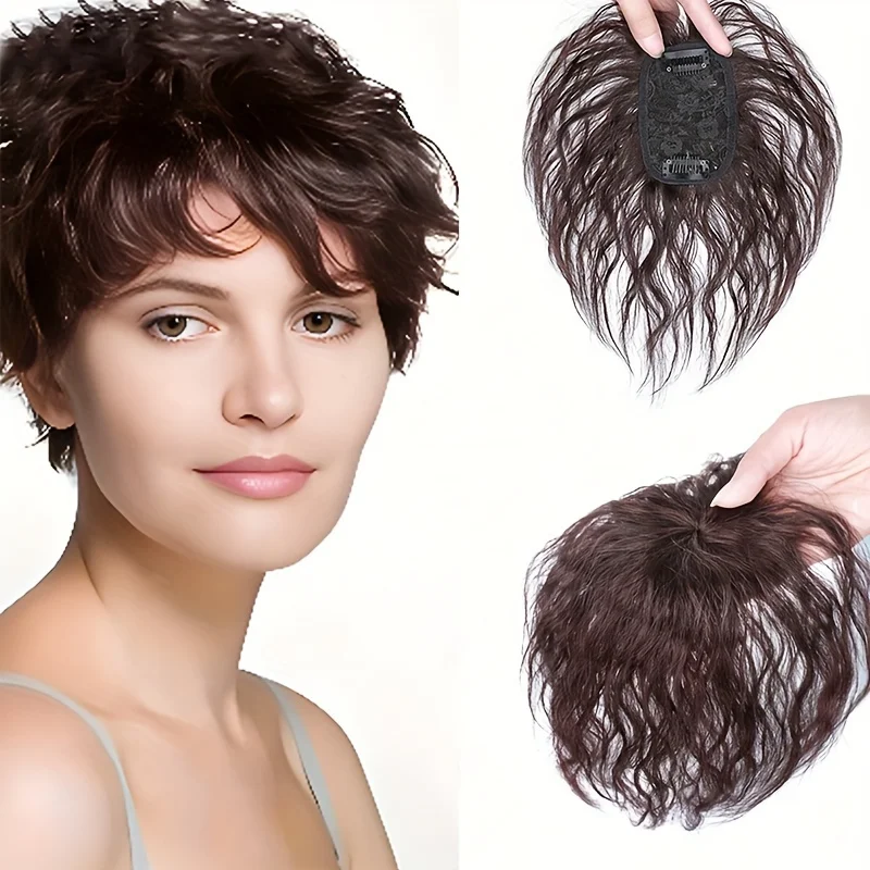 Synthetic Hair Topper Wigs Natural Looking Cornrow Curls Bangs Hairpiece With 2 Clips Fluffy Clip In Hair Extension For Women