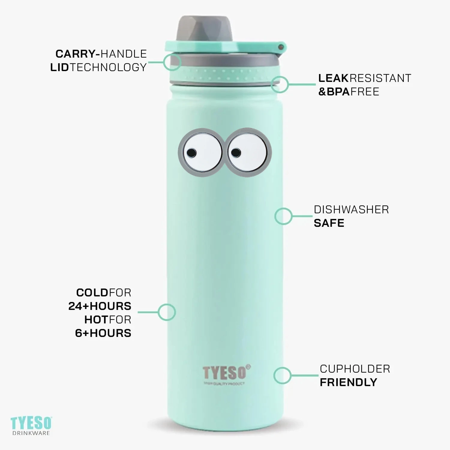 Tyeso 750ML Thermos Bottle with Sticker Eye Stainless Steel Vacuum Flask Travel Cup Insulated Water Bottle Sport Thermal Cup