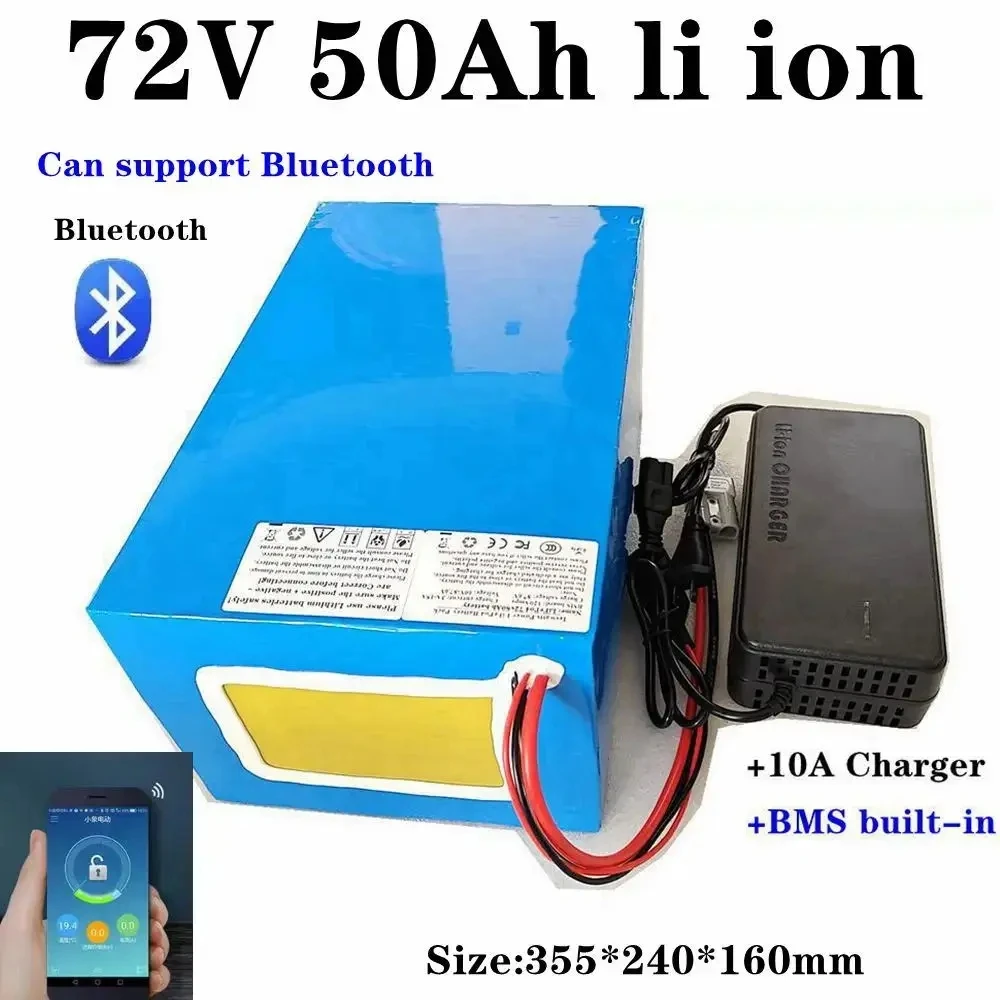 72v 50Ah lithium ion with Bluetooth APP BMS for 5000W 10KW bicycle scooter bike Motorcycle Forklift Crane truck +10A charger